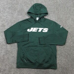 New York Jets Sweater Mens Medium Green Hoodie Sweatshirt Nike Thermafit Fleece